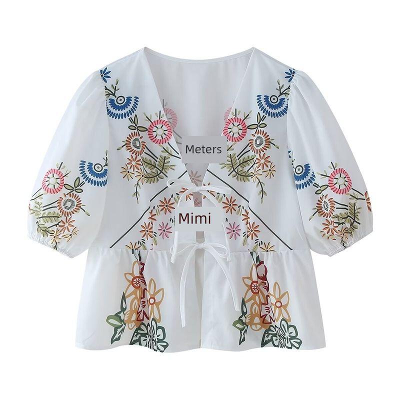 

Kaslead New Arrival Women s Clothing Fashion Style Fashion Casual Minimalist All-Matching Printed Short Sleeve Shirt Top Flower color S