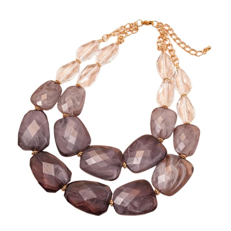 Double Layer Bohemian Acrylic Beaded Clavicle Chain Adjustable Necklace For Women Vacation Jewelry Gift