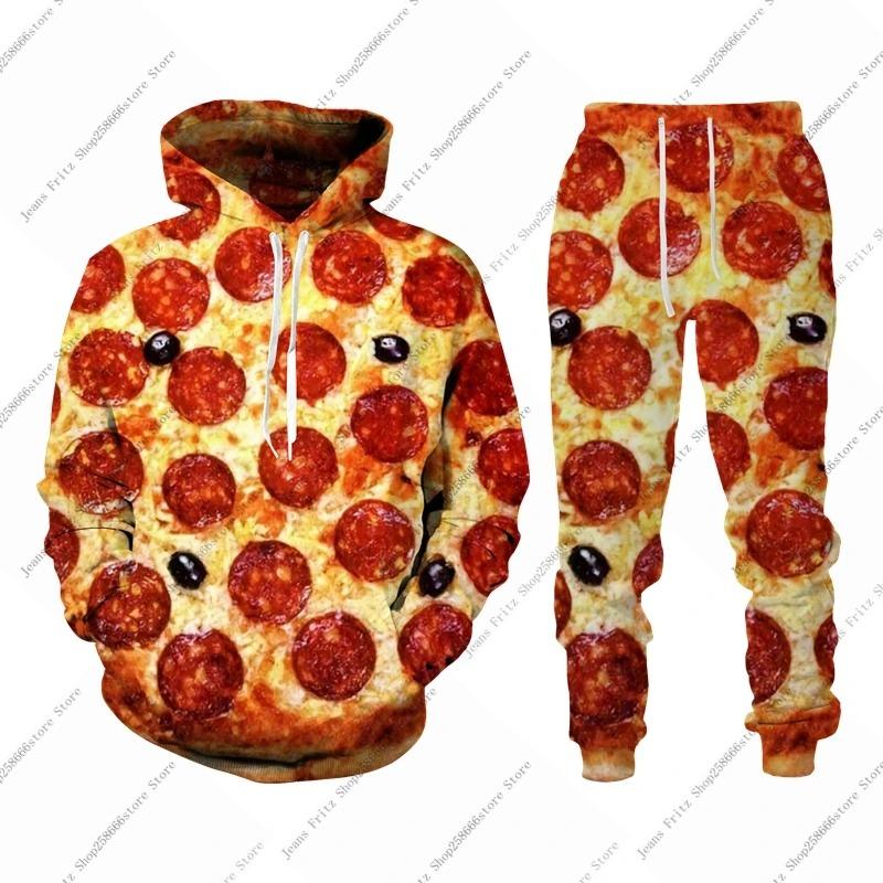 Hoodies Set Pizza Food Print Men Hoodies/Tracksuit Fashion Autumn Winter Clothing Suit Casual Long Sleeve Jogging Suits