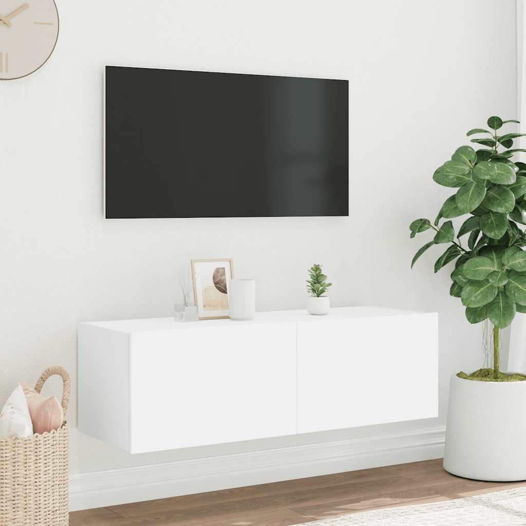 Wall Mounted TV Cabinet with RGB LED Lights White 100 x 35 x 31 cm