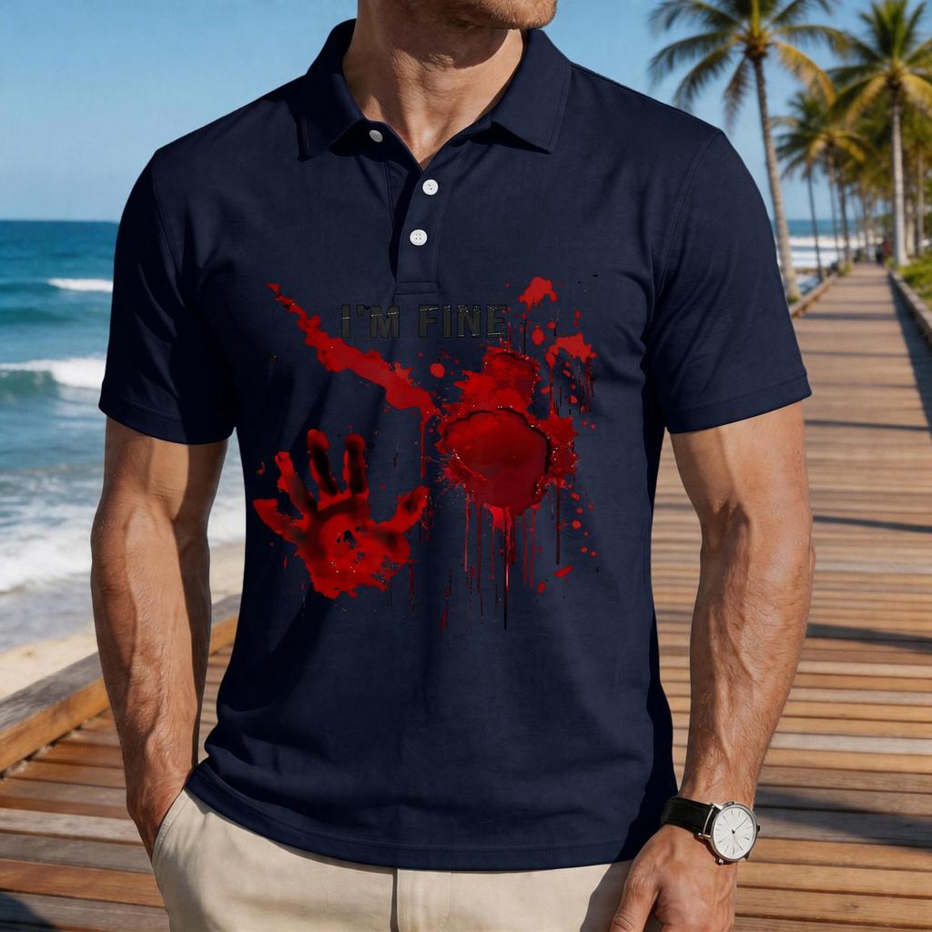 Men's Casual Short Sleeve Polo Shirt with Graphic Print Loose Fit Lightweight Comfortable Summer Top for Everyday Wear