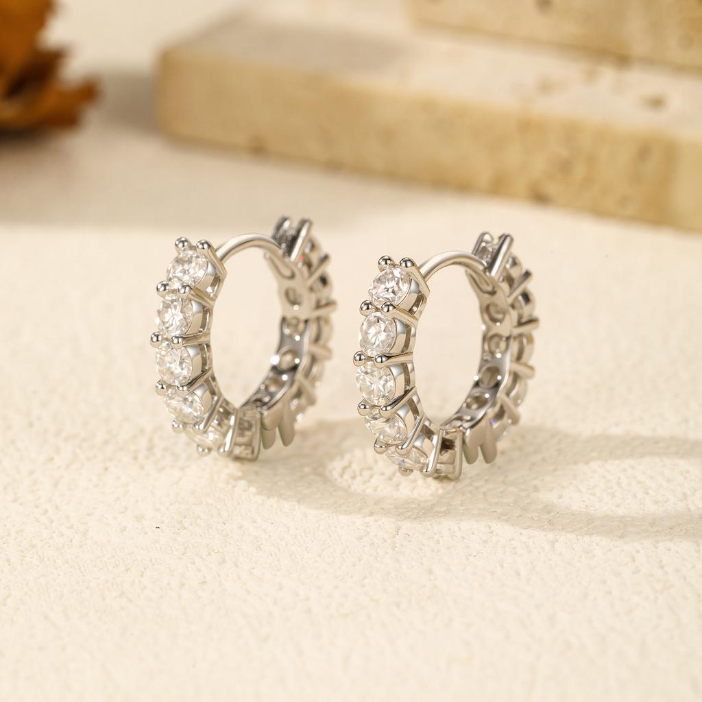 MODIAN D Sparkling Moissanite Ear Buckles Lab Diamond 925 Silver Luxury Hoop Earrings for Women Jewelry Gifts