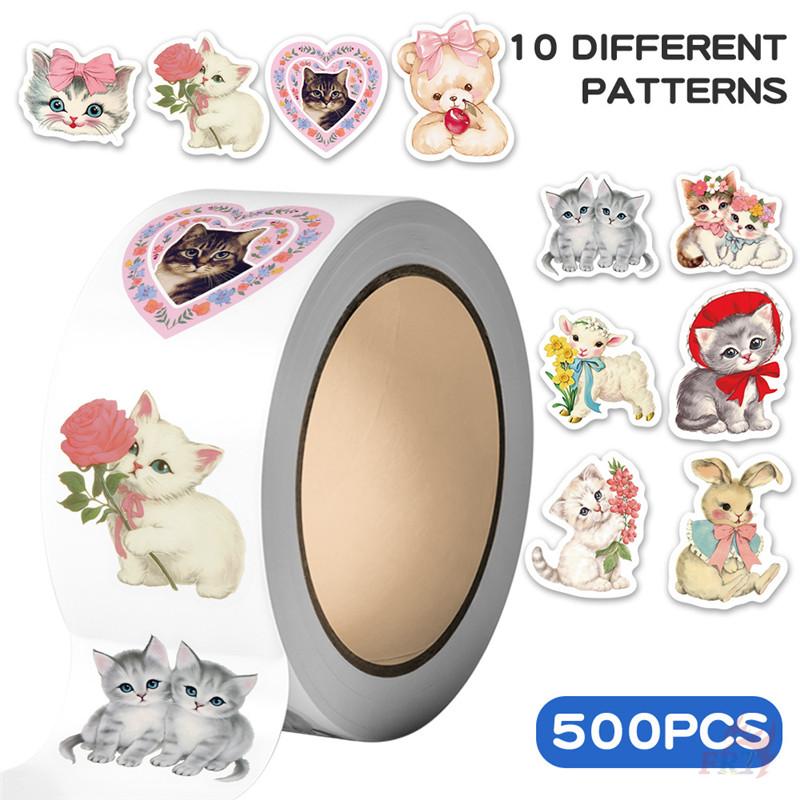 500Pcs/Roll Retro Animals Aesthetics Kids Rewards Stickers - DIY Scrapbooks Album Decor Sealing Label Decals