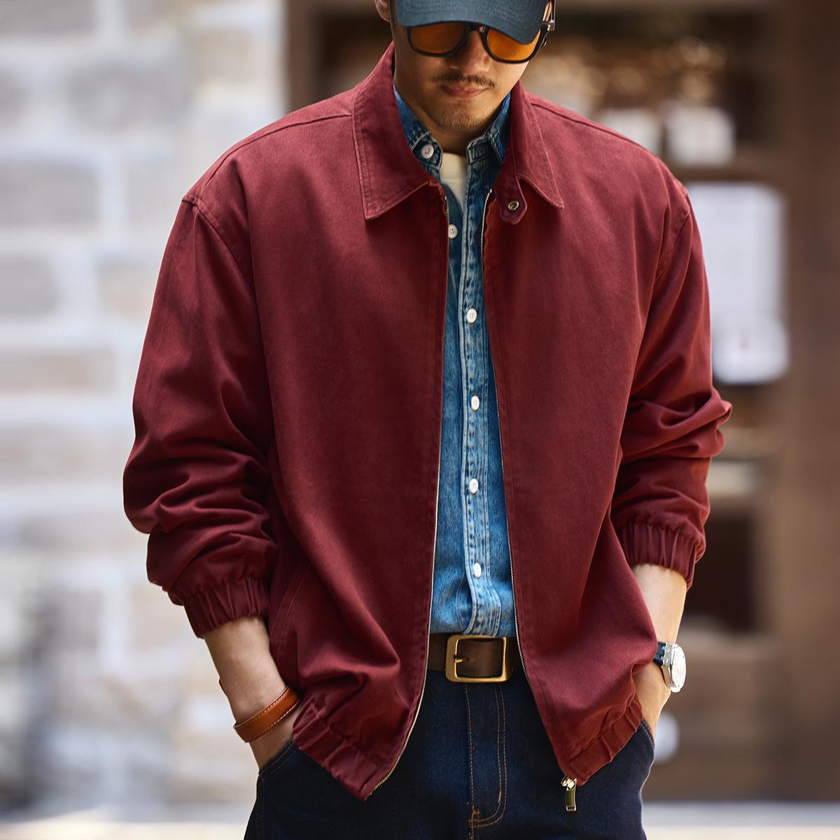 

Мужская красная повседневная куртка Green Deer Retro Harrington на осень/зиму M fits 100-120 lbs красный