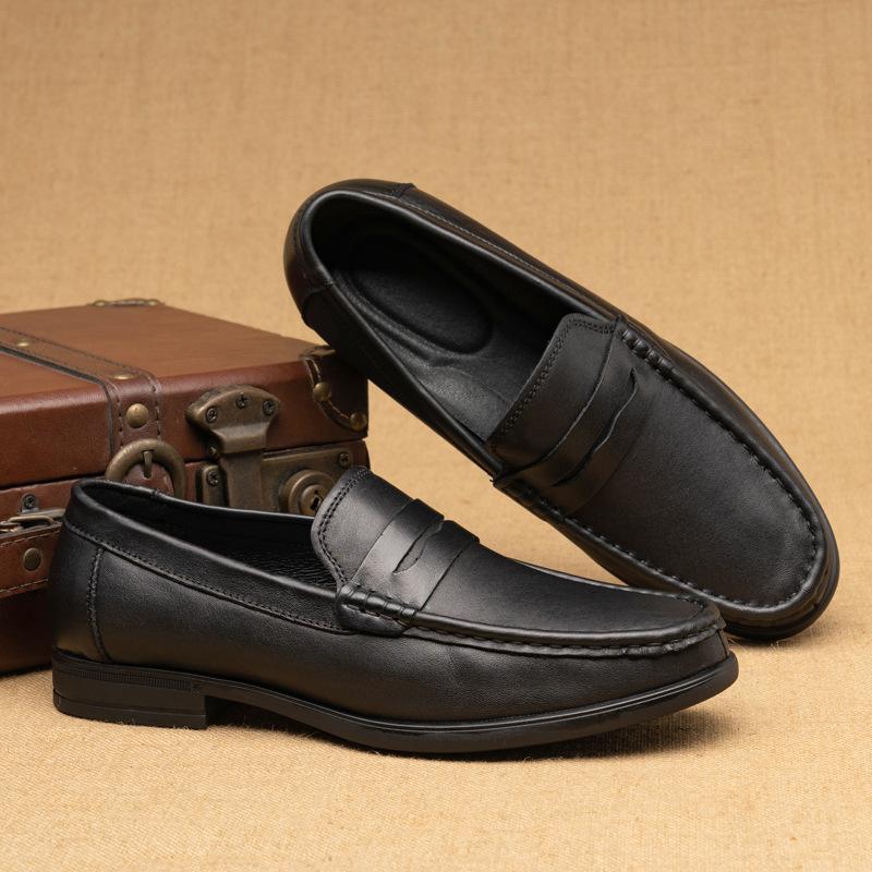 Top Layer Cowhide Business Casual Leather Shoes Low Cut Men's Shoes Comfortable Soft Sole Summer Single Shoe Set Lazy Shoes Work Shoes