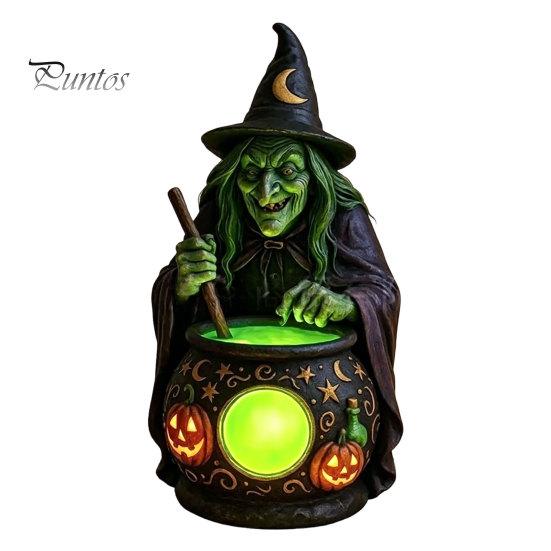 Eerie Ambient Lighting Halloween Gothic Witch Lantern, Resin Tabletop Decor with Warm Glow, Spooky Centerpiece for Shelf Desk Party, Haunted