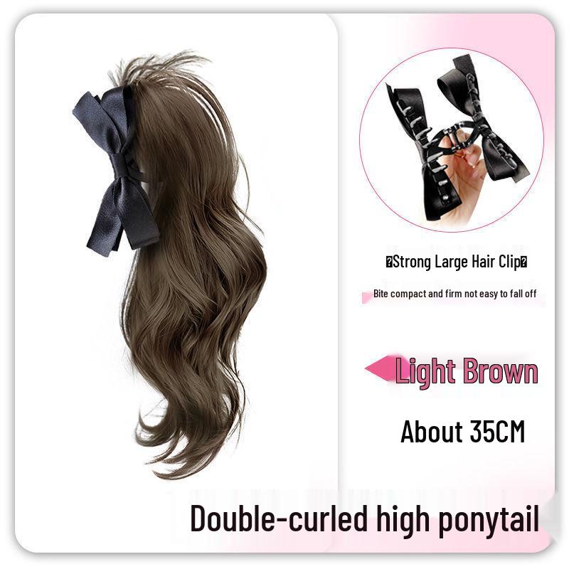 Hepburn Style Curly Black Bow Ponytail Hair Clip