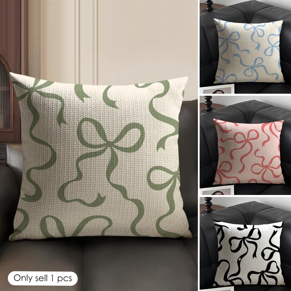 Simple Bow Tie Cushion Cover Linen Organic Fabric DoubleSided Printing Sofa Breathable Home Decor Gift Pillow Case