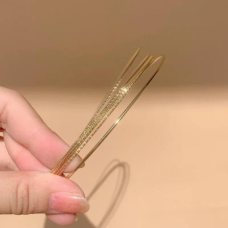 Vynikající Elegantní Čelenka Dámská Vícevrstvá Kovová Vlasová Obruč Módní Temperamentní Vlasová Páska Vlasové Doplňky Hladká Hlavová Obruč