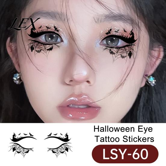 Odnímatelné nálepky na tetování na obličej 2 páry Halloweenské nálepky na oči, Vodotěsné dočasné samolepky s doplňky ke kostýmu Dýně Netopýr Pavučina, Snadná aplikace