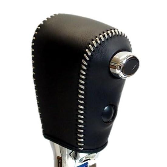

Tricolore Genuine Leather Shift Knob Cover for Nissan Vanette M20 in Black with Silver White Replacement Customizable Interior Protection [NV200]