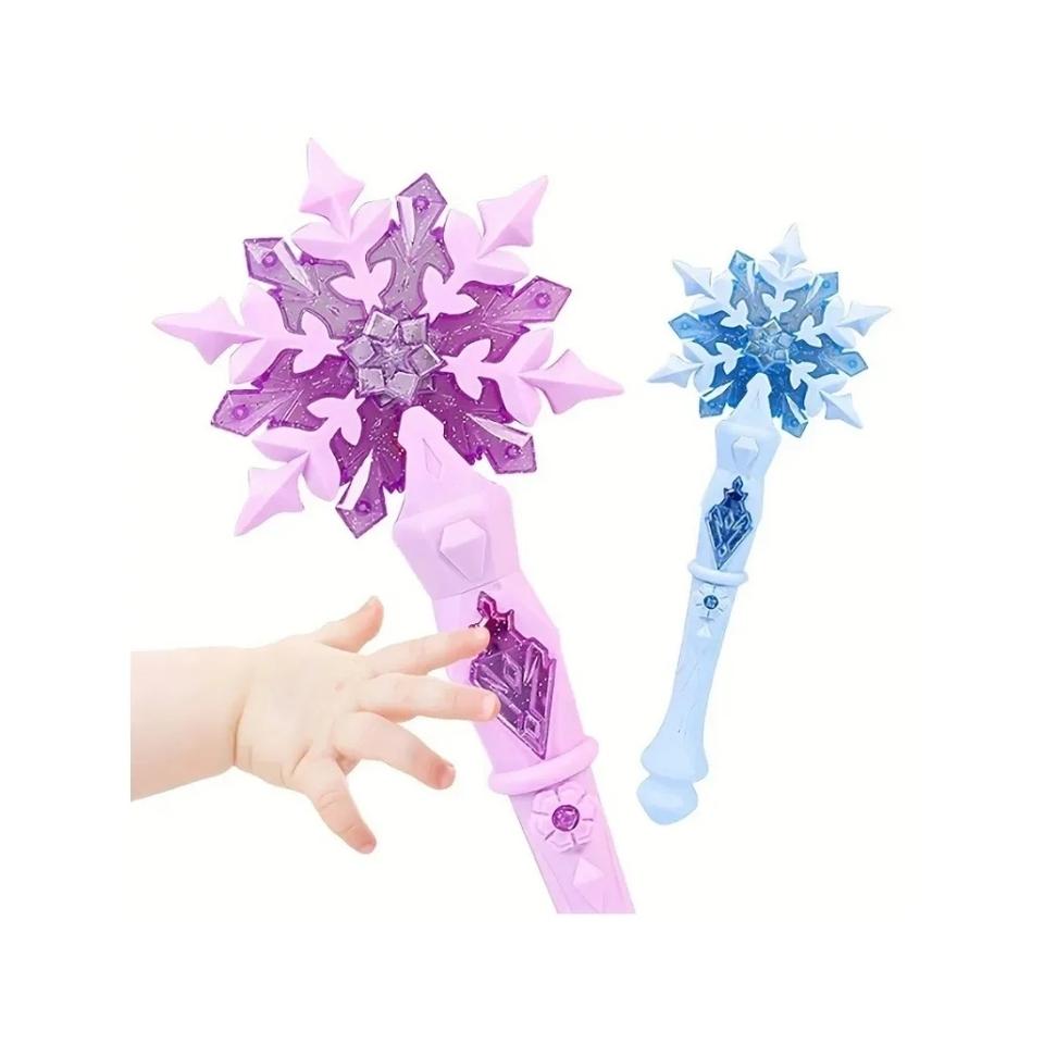 Princess Snow Wand Toy Fairy Girls Glowing Wands Christmas Halloween Children Toys Snowflake Light Sound Sticks Kid Cosplay