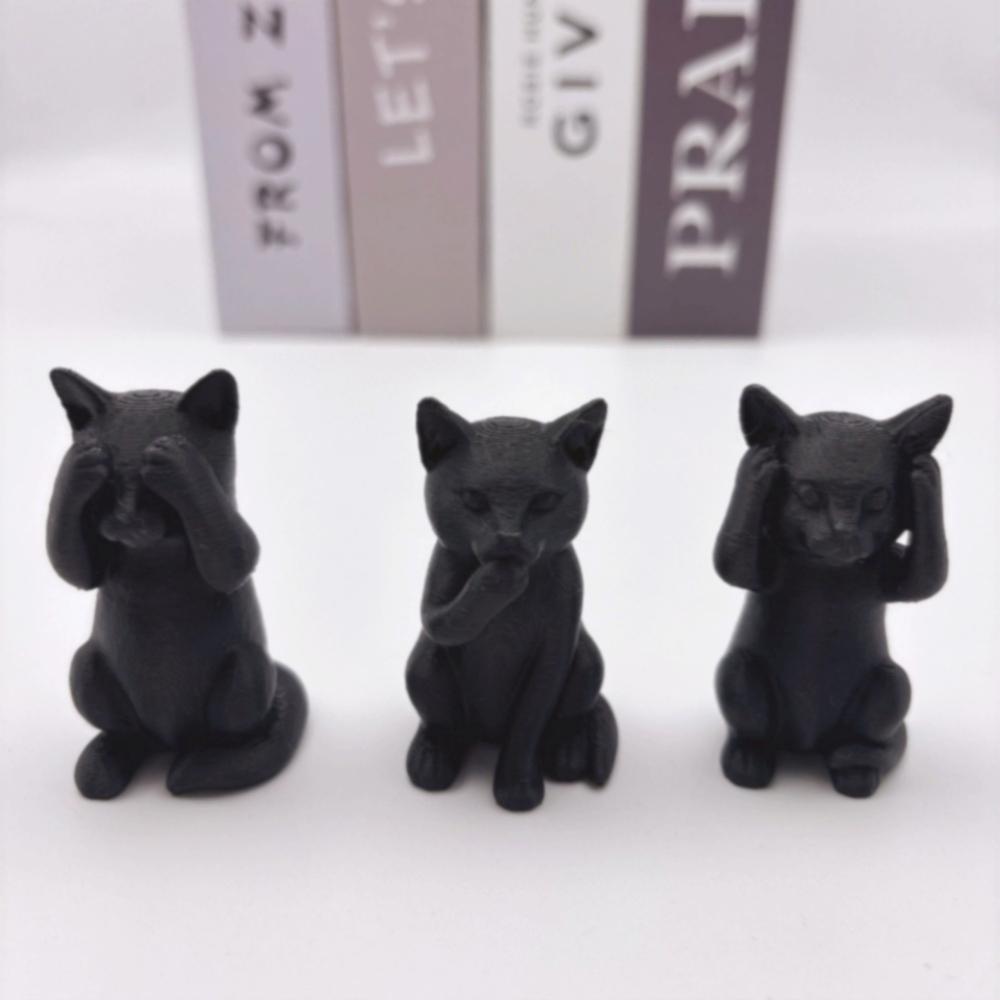 3 minimalistiska kattskulpturer med tre visdomskatter, kattformade skulpturer, unika heminredningssmarta ornament, designade utan lukt eller ord