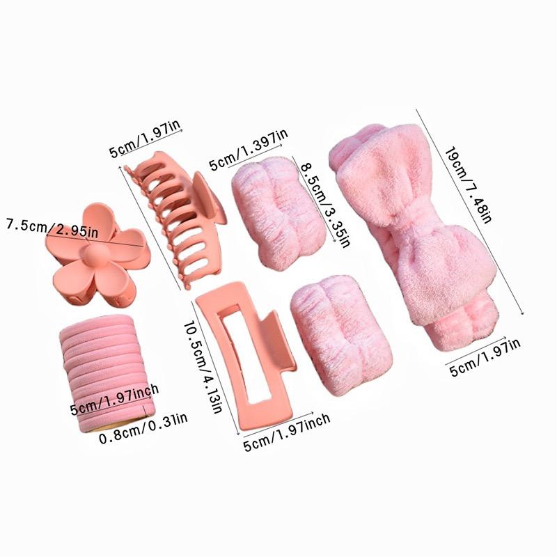 16pcs Set Spa Washing Fluffy Wristband Bow Headbands Flower Hair Claw Women's Hair Accessories