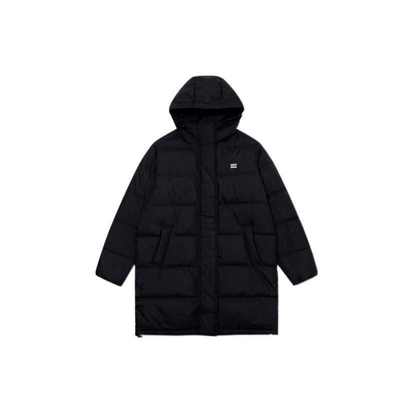 Levis FW22 Solid Color Mid-Length Hooded Long Sleeve Down Jacket Unisex Outerwear Black A3287-0000