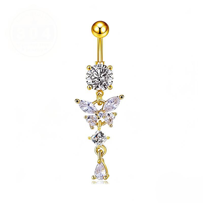 *Butterfly Design Clip On Belly Button Stainless Steel Material Belly Button Rings Non Piercing Navel Rings Fashion Accessory