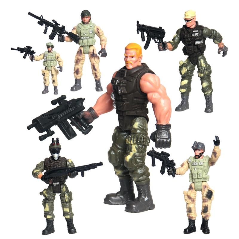 Military Soldier Toy Model Simulation Police Figure Joints Movable With Weapons Scene Ornaments Boy Gifts 6pc/lot