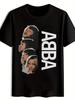 Retro Rock Band Graphic T-shirt - Black Crew Neck Short Sleeve Tee with ABBA Print