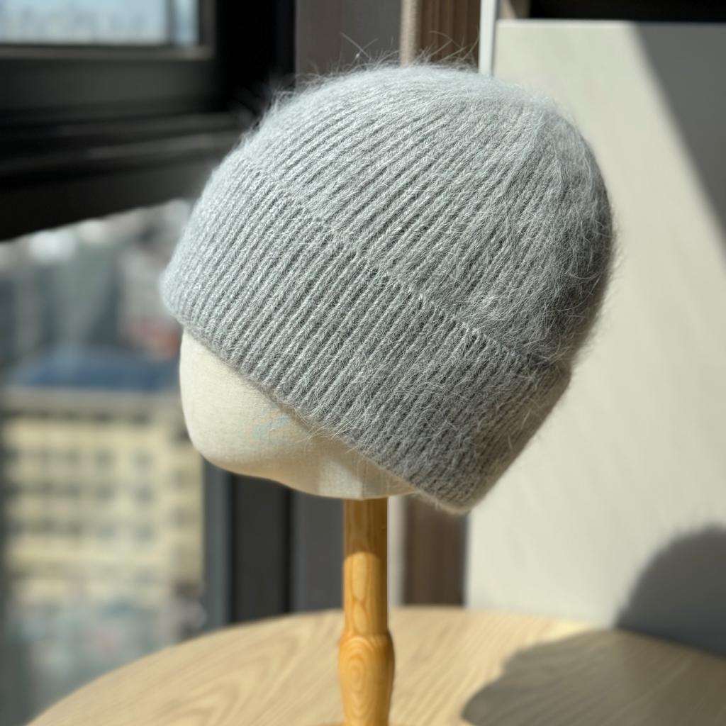 Rabbit Fur Knitted Hat for Women In Autumn and Winter Fashion Versatile Warm Ear Protection Hat Showing Face Small Temperament Wool Hat Trend