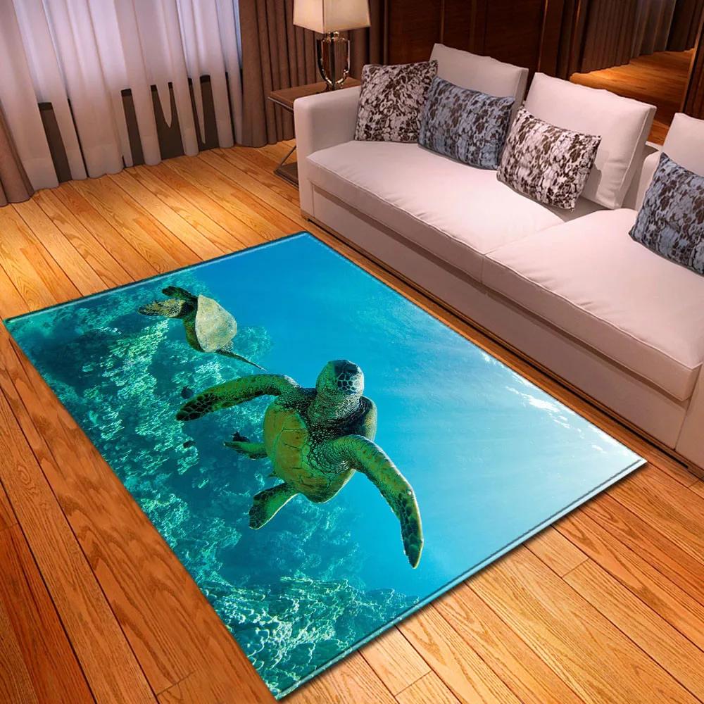 Sea Turtle 3D Print Large Carpet Marine Animal Series Area Rugs Living Room Non-slip Mat Home Decorative Kids Play Bedroom Rug
