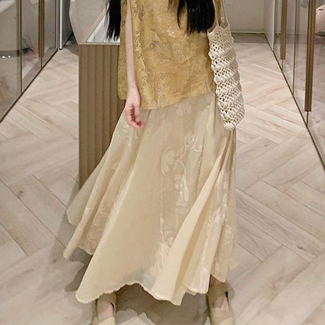 

2026 Chinese-Style Summer Set: Elegant High-End Sleeveless Top & Skirt S [85-95 lbs]