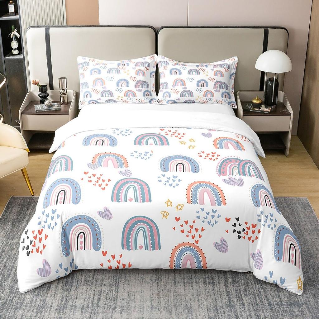 Rainbow Love Heart Duvet Cover For Kids Boys Girls Queen Size Lightweight Quilt Covers Colorful Love Hearts Bedding Set No Quilt