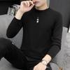 Men's Black Thick Knitwear Pullover - Korean Style, Trendy Round Neck for Spring/Fall