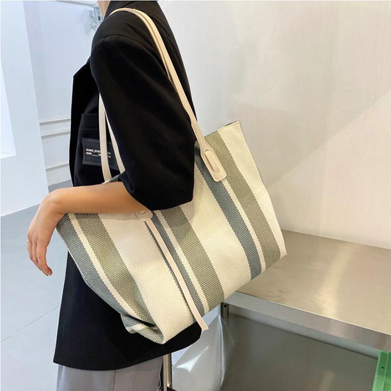 Large Capacity Shoulder Bag for Woman Fashion Stripe Handbag Shopping Bag Ladies Casual Tote Bag