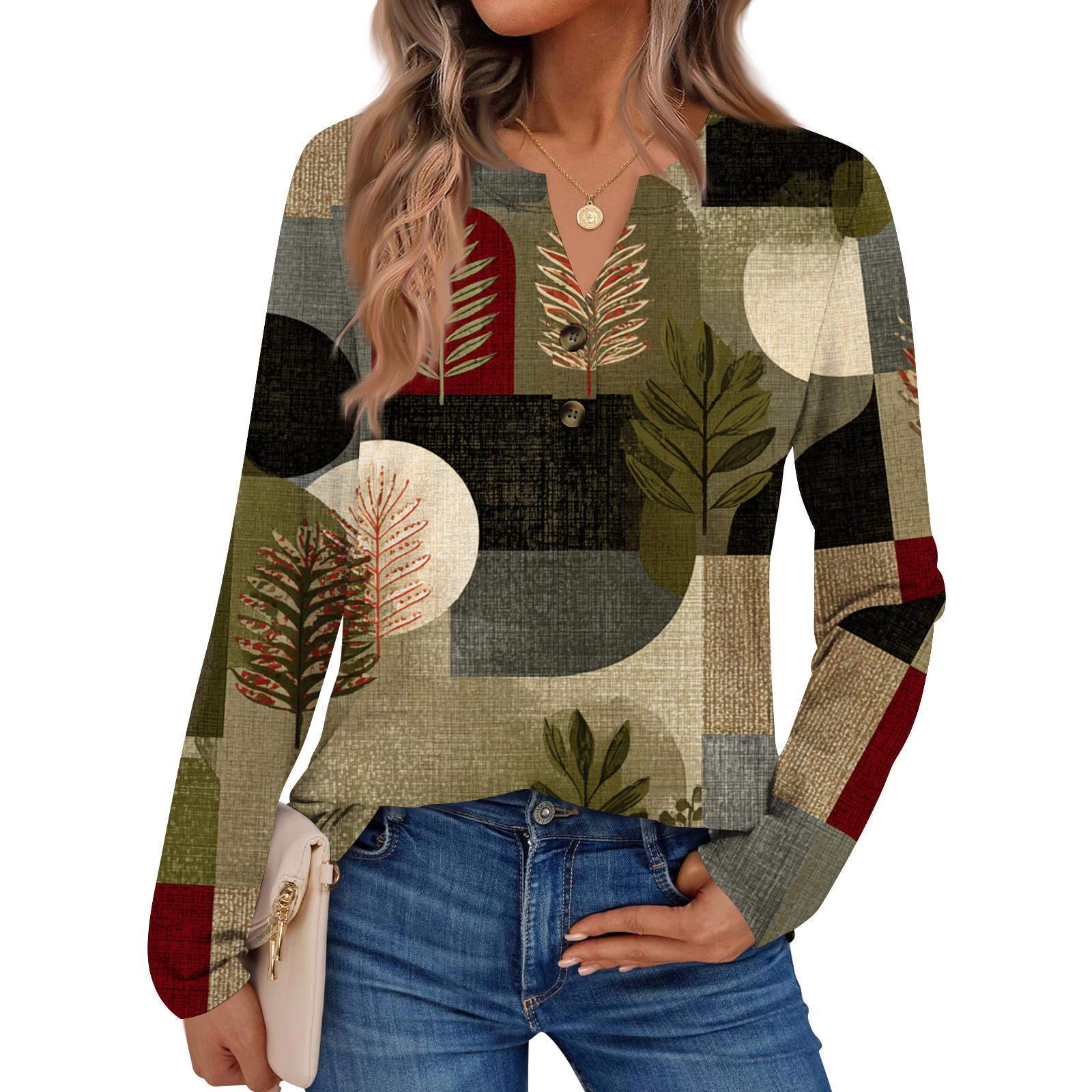 

Women s Floral Print Long Sleeve Shirt Elegant Casual Tops Trendy Shirt Tops L армія зелений колір