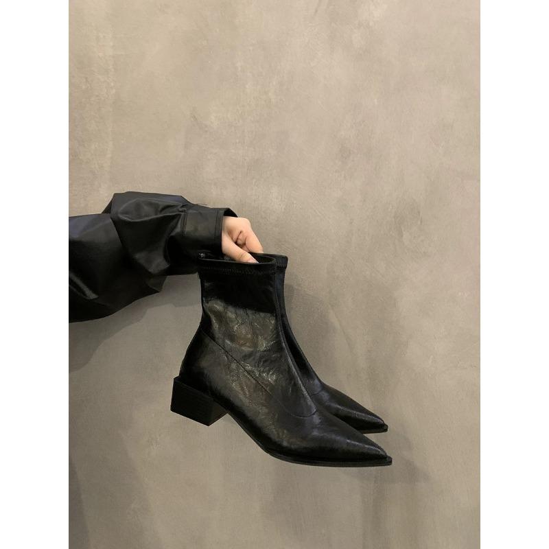 Shoes Pointed High-heeled Short Boots Women's Shoes New Spring and Autumn Single Boots Brown Thin Martin Boots