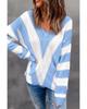 Azura Exchange Sky Blue Striped Colorblock V Neck Knitted Sweater