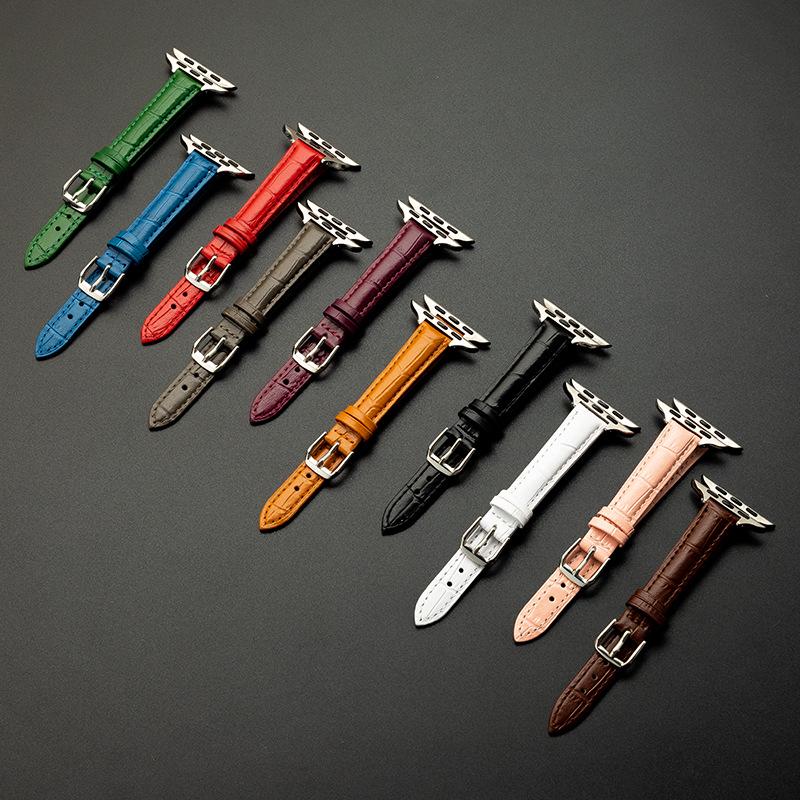 Genuine Leather Bamboo Grain Slim Apple Watch Band for Men & Women - iWatch Ultra Style