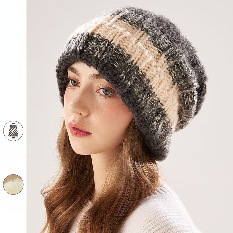 

Spring and autumn warm ear protection big head circumference wool knitted pile hat woman One size fits all темно-сірий