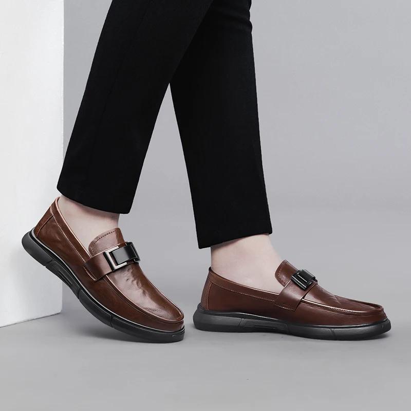 Fashion High Quality Men Casual Leather Shoes Fashion Flat Designer Business Shoe Comfy Antiskid Driving Loafers Soft Bottom Office Shoe