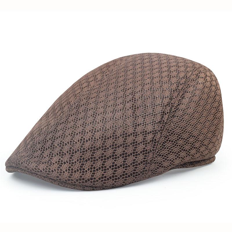 Mesh Hat Men Newsboy Flat Cap Simple Plain Color Mesh Cap Breathable Summer Hunting Driver Golf Beret Mesh Hat