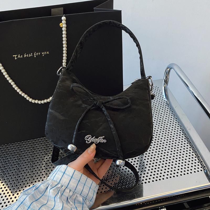 Solid Color 2026 New Large Capacity Bow Bags, Fashionable And Versatile Underarm Shoulder Bag, Casual Commuting Women'S Handbag