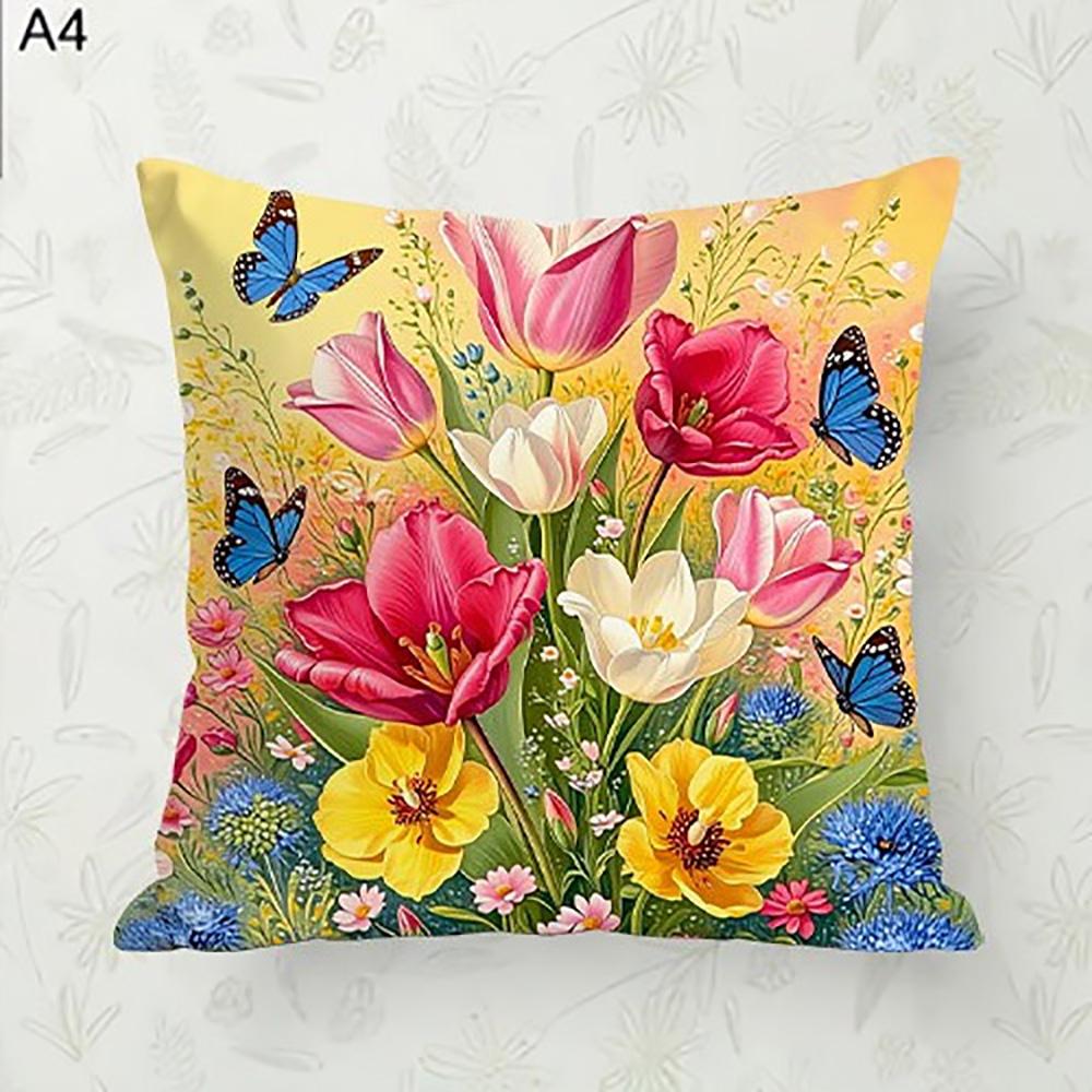 1/4pcs Vibrant Summer Floral & Monarch Butterfly Throw Pillow Cover Home farmhouse outdoor decoration cushion cover