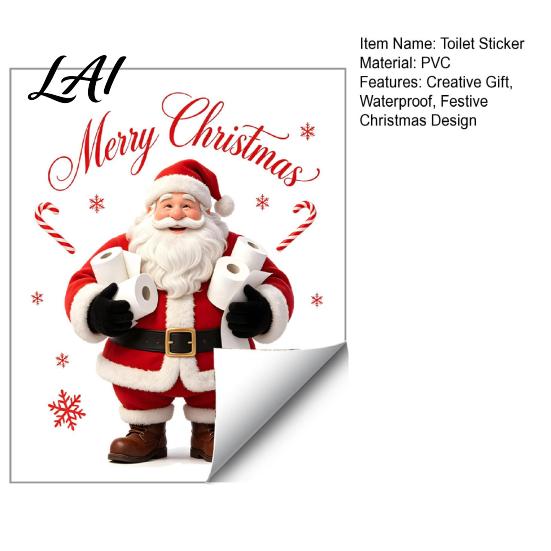 Indoor Outdoor Ornament Funny Santa Hug Paper Toilet Sticker Peel And Stick Christmas Merry Decor Bathroom Decal Humorous Holiday for Restroom,