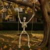 Indoor Outdoor Party Ornament Halloween Swinging Skeleton Decoration, 35" Large Spooky Hanging with Creepy Porch Decoration Wooden Swing for