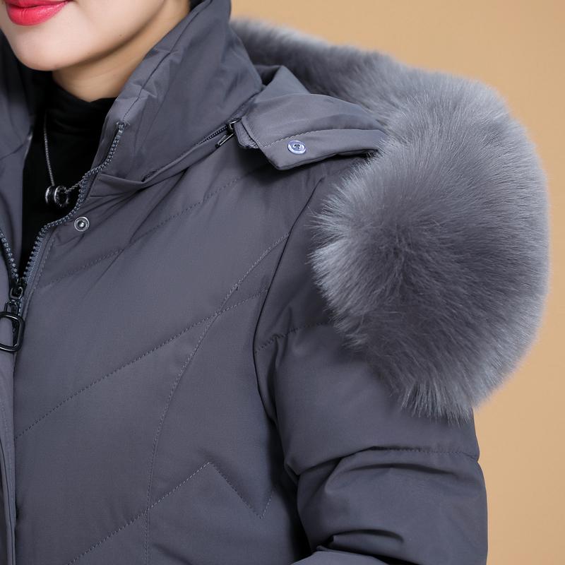 Plus Size XL-6XL Middle Age Woman Long Coat Winter Thick Warm Overcoats Hooded Elegant Faux Fur Collar Loose Lady Jackets