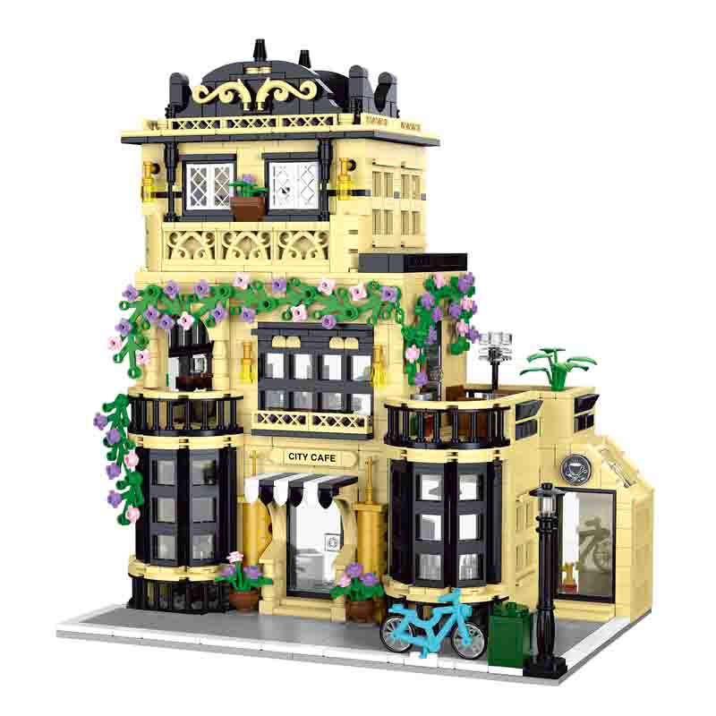 Moc Exquisite European Architecture Coffee Shops City Streets Retro Houses Building Blocks Diy Toys Children'S Gifts