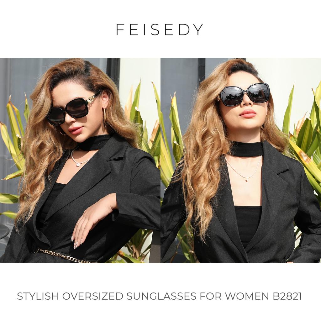 FEISEDY Polarized Pearl Sparkling Extra Large Fashion UV for B2821 Women's Sunglasses, Square, Frame, Designer, Protection, Sports, Fishing,