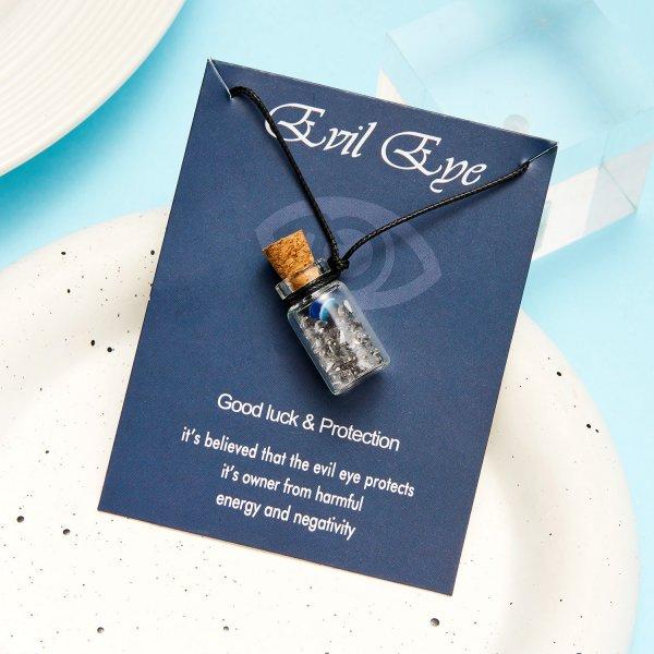 

Turkish Lucky Evil Eyes Drift Bottle Pendant Necklace for Women Black Rope Chain Necklaces With Cardboard Good Luck Jewelry Gift