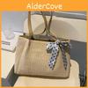 Stylish Woven Tote Bag For Women Large Capacity Casual Beach Bag In Cream And Khaki