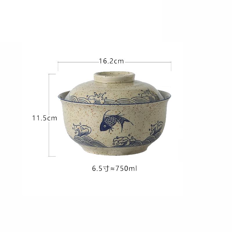Japanese Ceramic with Lid Soup Ramen Bowl Dessert Snack Large Capacity Service Bowls Restaurant Tableware