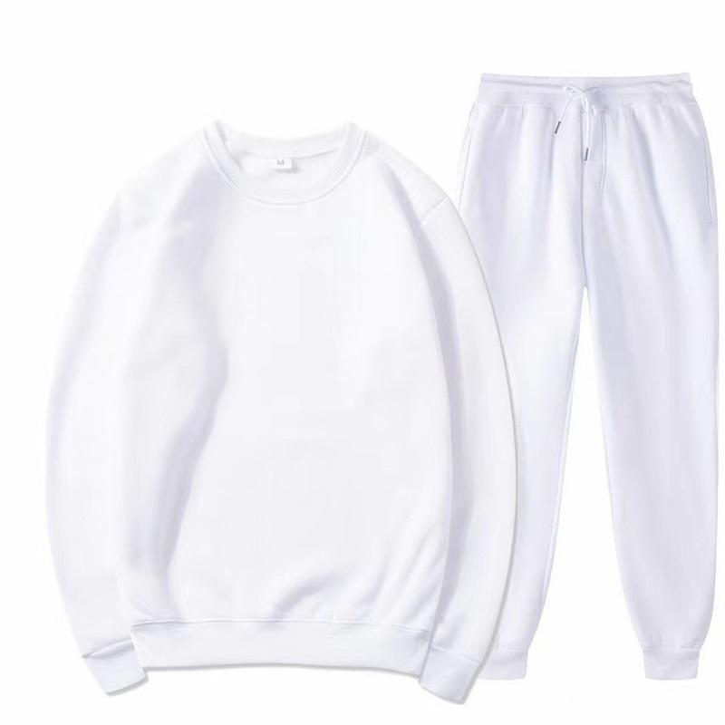 Unisex Solid Color Crew Neck Sweatshirt & Jogger Pants 2PCS Tracksuit Casual Sportswear