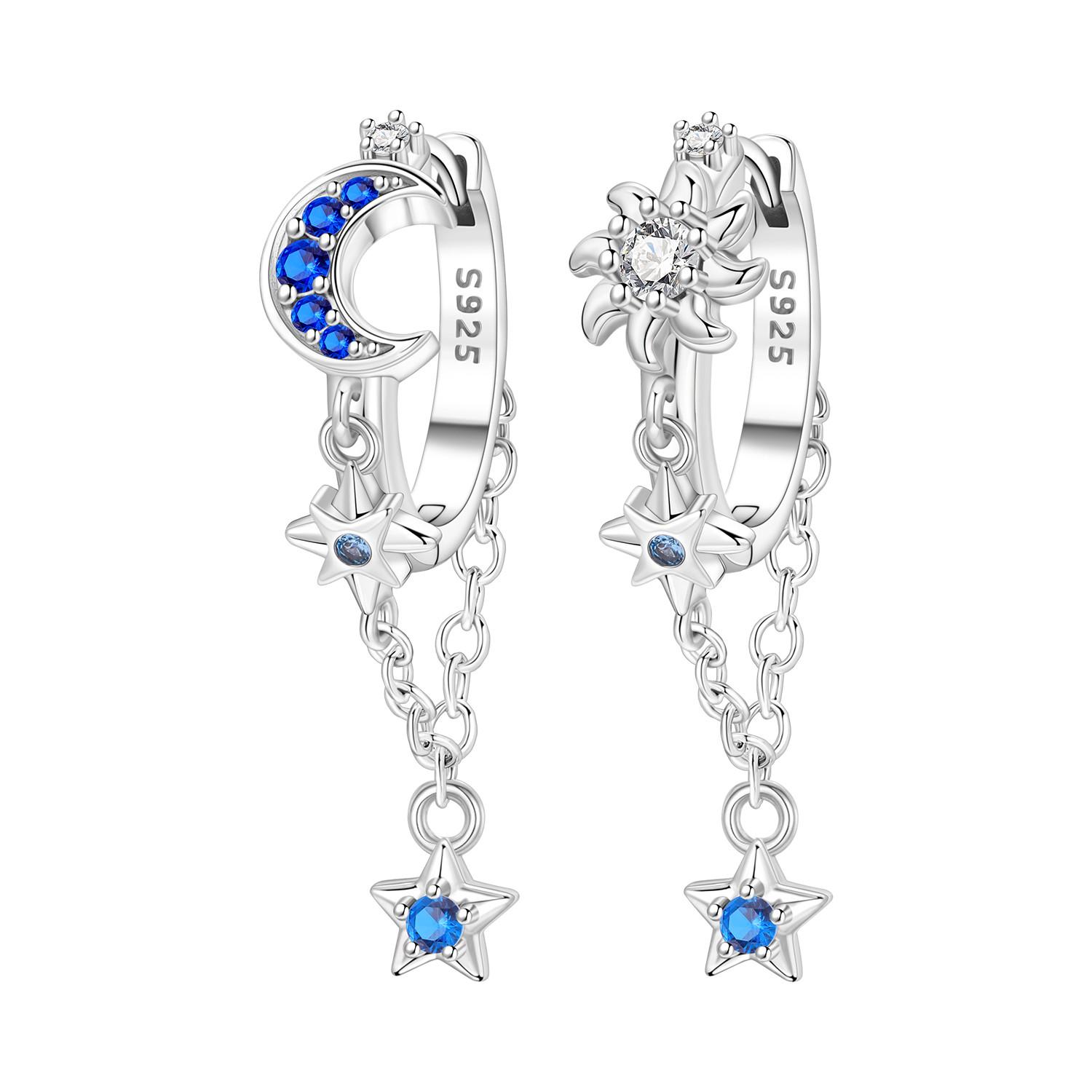

S925 Sterling Silver Sun Moon Stars Tassel Drop Earrings Women Earrings Charm Fashion Versatile Party Jewelry Gifts