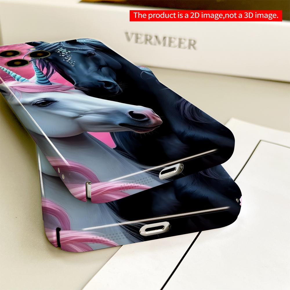 2DFlat Unicorn Duo In Pink Sky All Inclusive Film Hard Phone Case, Compatible with iPhone 18 Pro Max 17 16 15 14 13 12 11