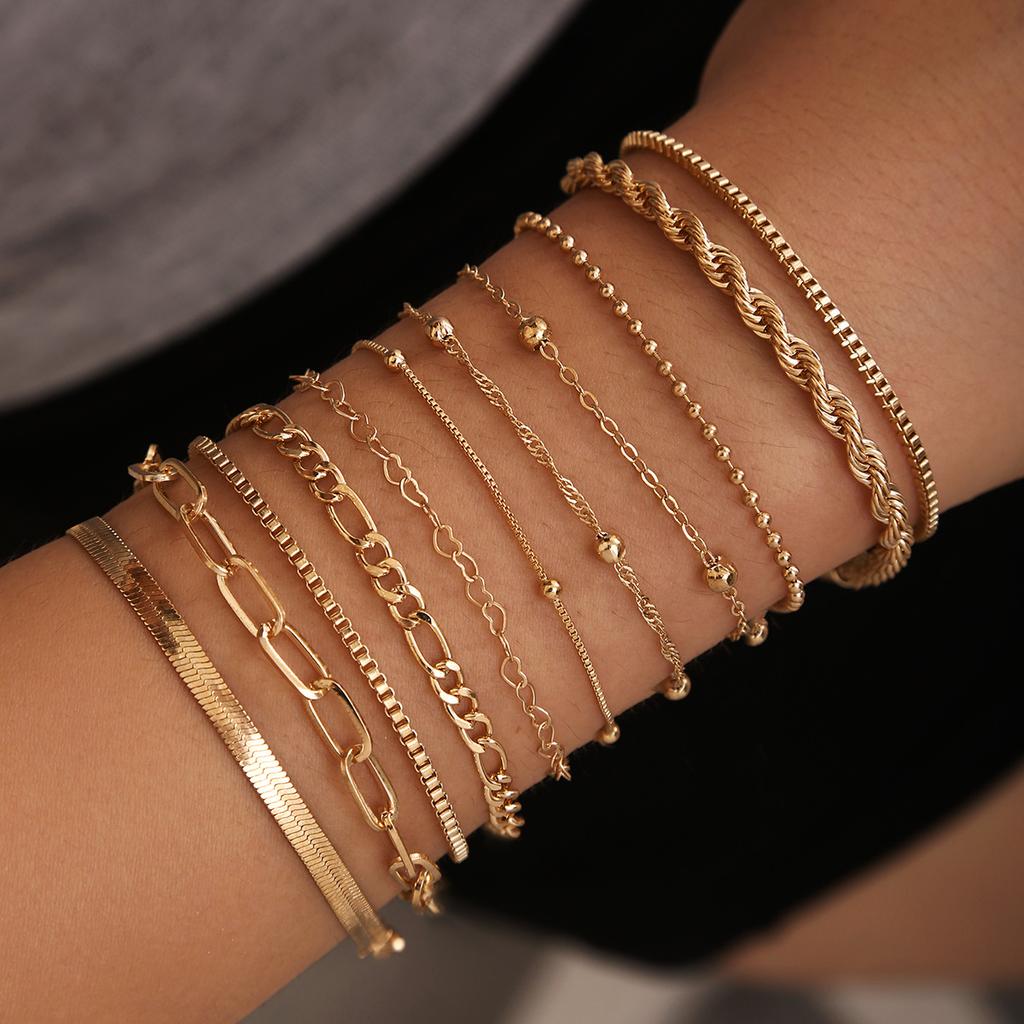 Alloy basic women's bracelet set Cuban chain minimalist multi-layer chain bracelet strip
