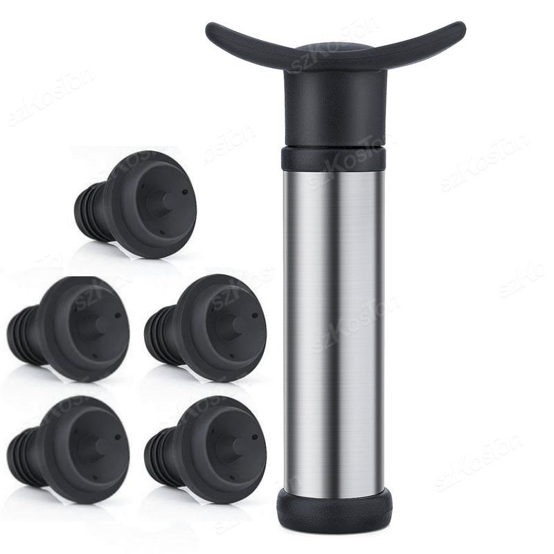 Vacuum Wine Saver Set Pump Preserver with Vacuum Wine Rubber Black Bottle Stoppers for White / Beer Wine Sealing Keep Wine Fresh